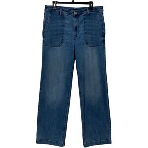 J. Jill High Rise Wide Leg Jeans Blue Denim Front Patch Pockets Womens Size 14R